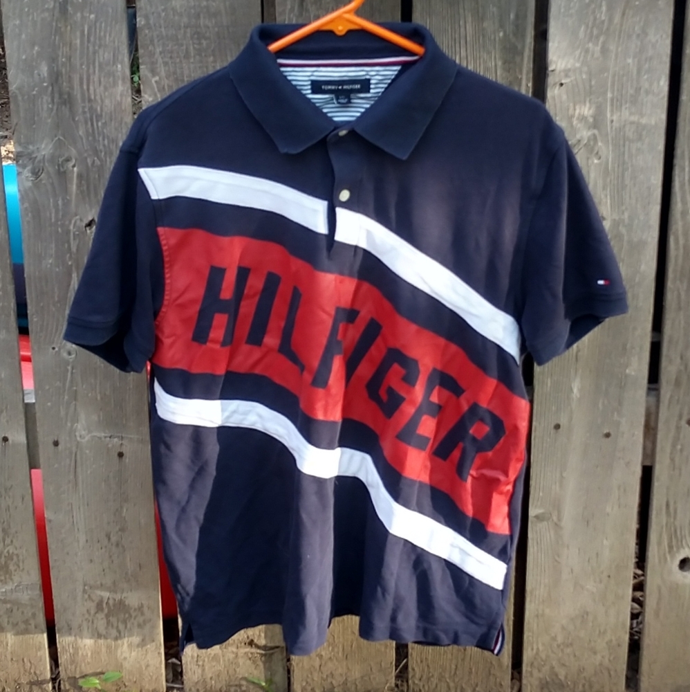 Hilfiger Polo with Large Spell Out L Blue/Red/White